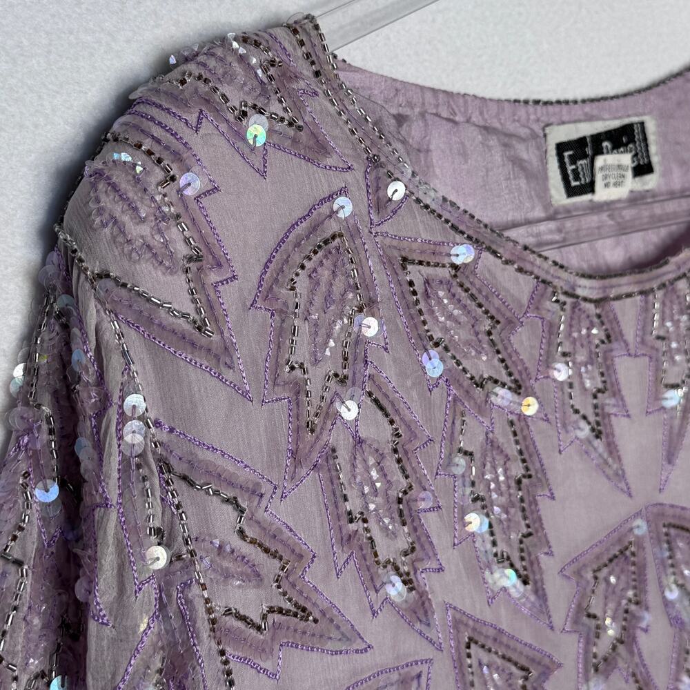 Vintage 1980s Emily Daniel Silk Beaded Sequin Leaf Hem Top Skirt Set Large - Picture 16 of 16